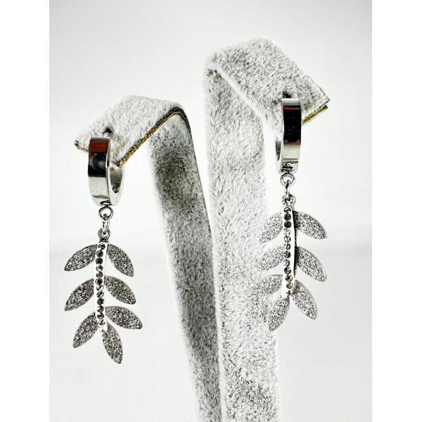 Gümüş Simli Yaprak Detaylı Küpe